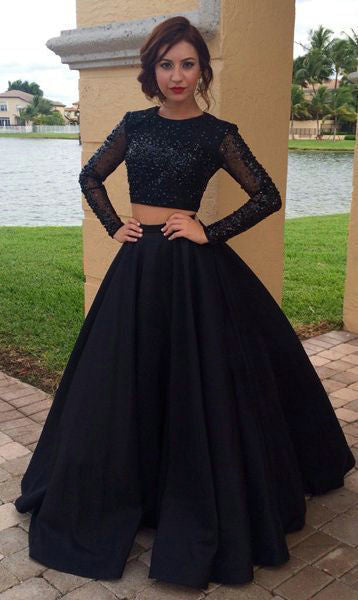 Ball Gown Black Two Piece Long Sleeve ...